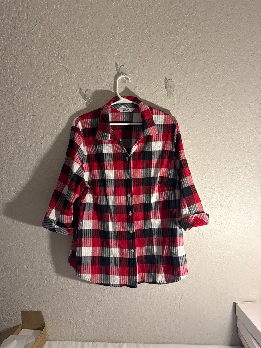 Alia Red, Black & White Plaid Button-Down Shirt